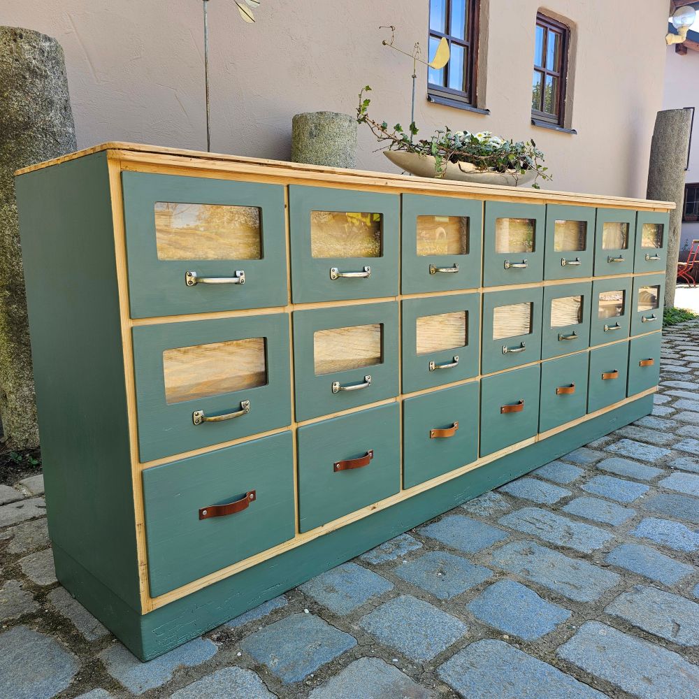 Kramerschrank Krämerschrank Kommode Schubladenschrank vintage, neu lackiert grün - 303