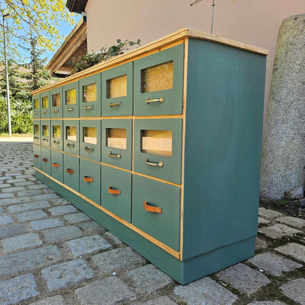 Kramerschrank Krämerschrank Kommode Schubladenschrank vintage, neu lackiert grün - 303