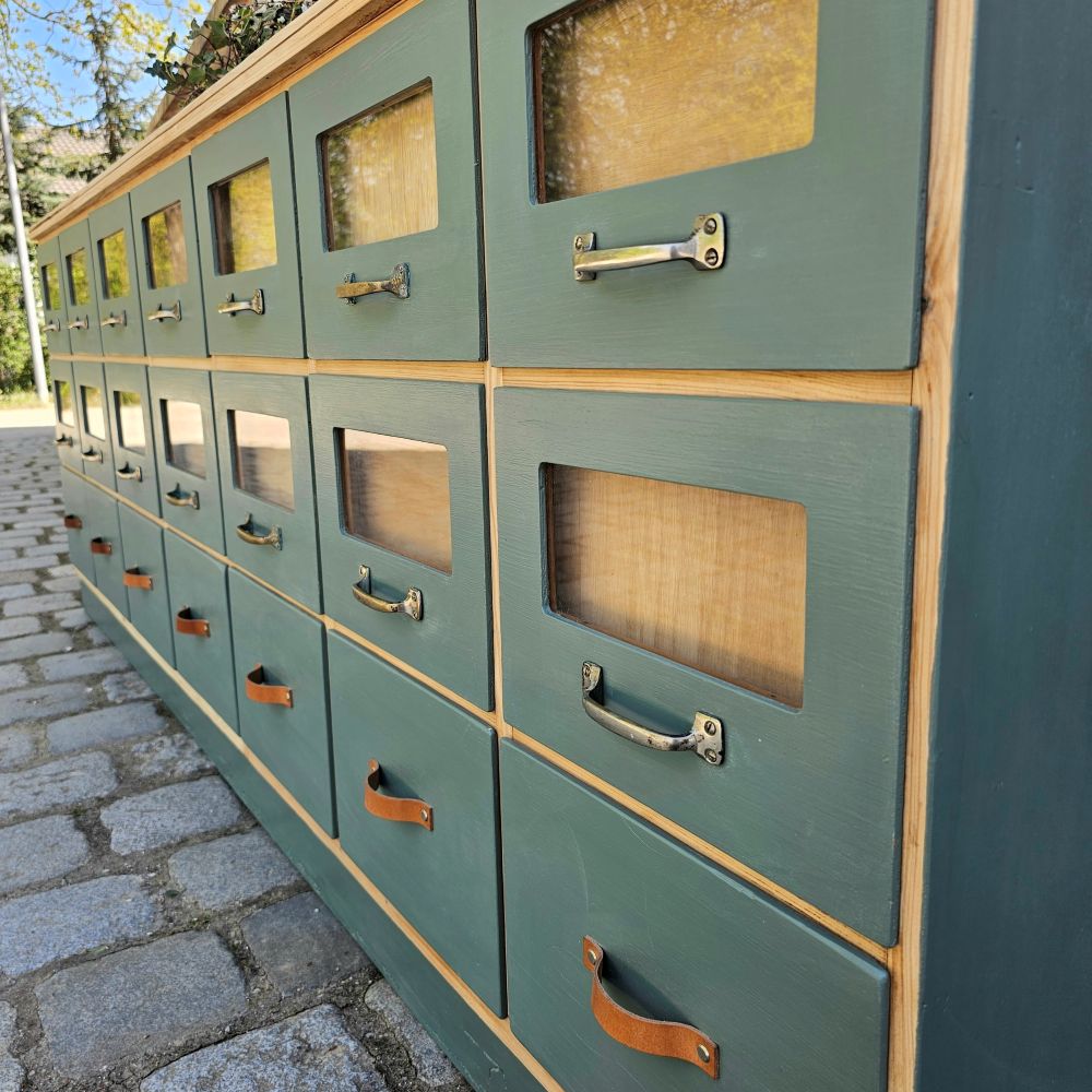 Kramerschrank Krämerschrank Kommode Schubladenschrank vintage, neu lackiert grün - 303