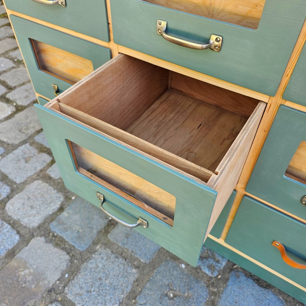 Kramerschrank Krämerschrank Kommode Schubladenschrank vintage, neu lackiert grün - 303