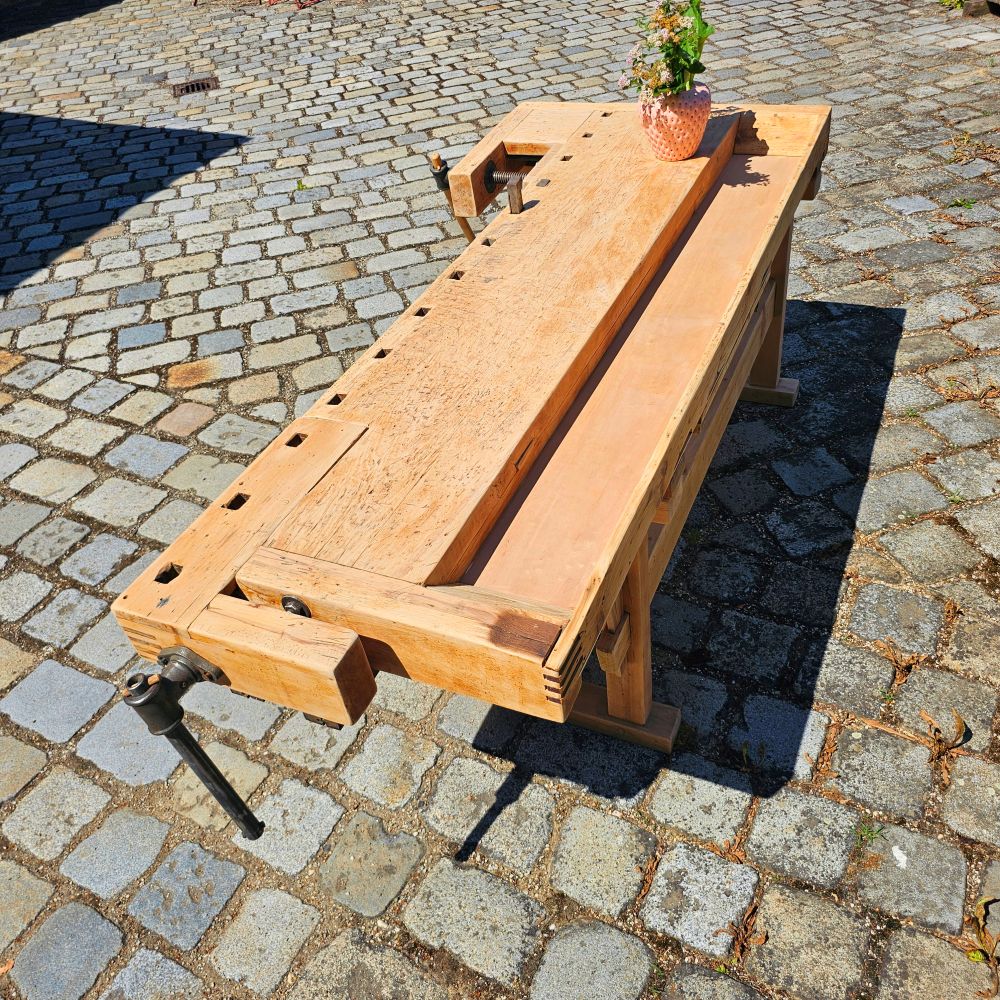 Alte rustikale Hobelbank mit 2 Schraubstöcken massiv Schreibtisch Kücheninsel - 308