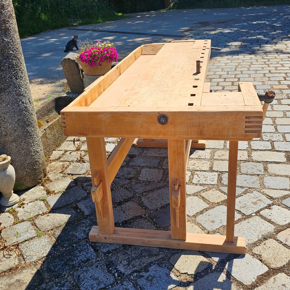 Alte rustikale Hobelbank mit 2 Schraubstöcken massiv Schreibtisch Kücheninsel - 308
