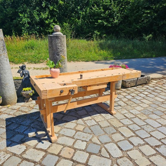 Alte rustikale Hobelbank mit 2 Schraubstöcken massiv Schreibtisch Kücheninsel - 308