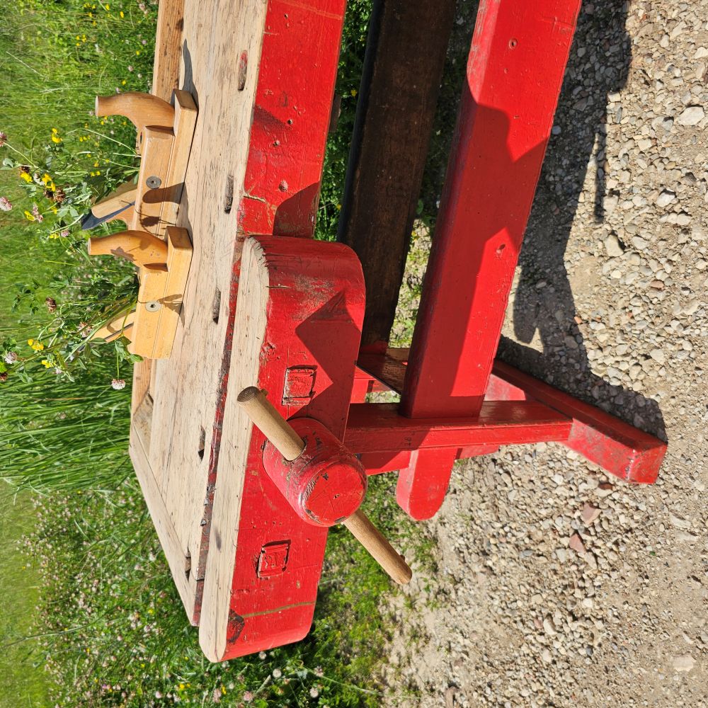 Rote alte antike urige rustikale Hobelbank Werkbank - 272