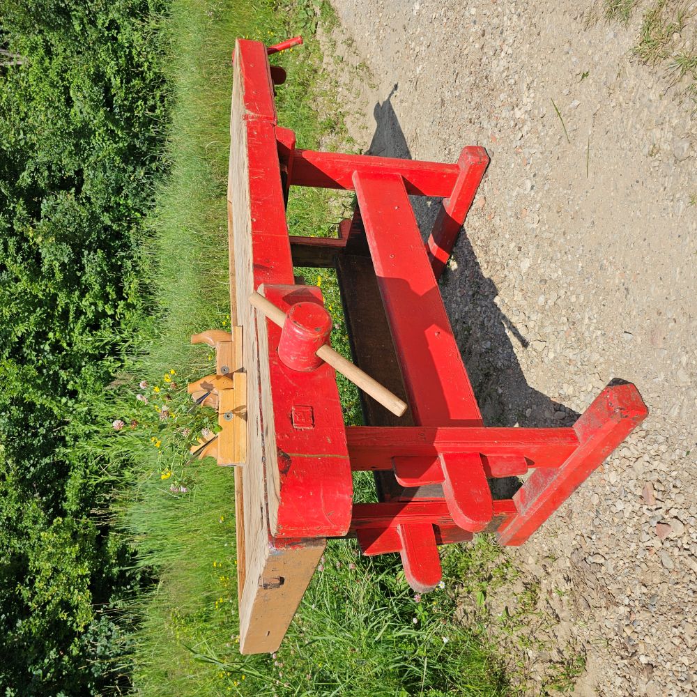 Rote alte antike urige rustikale Hobelbank Werkbank - 272