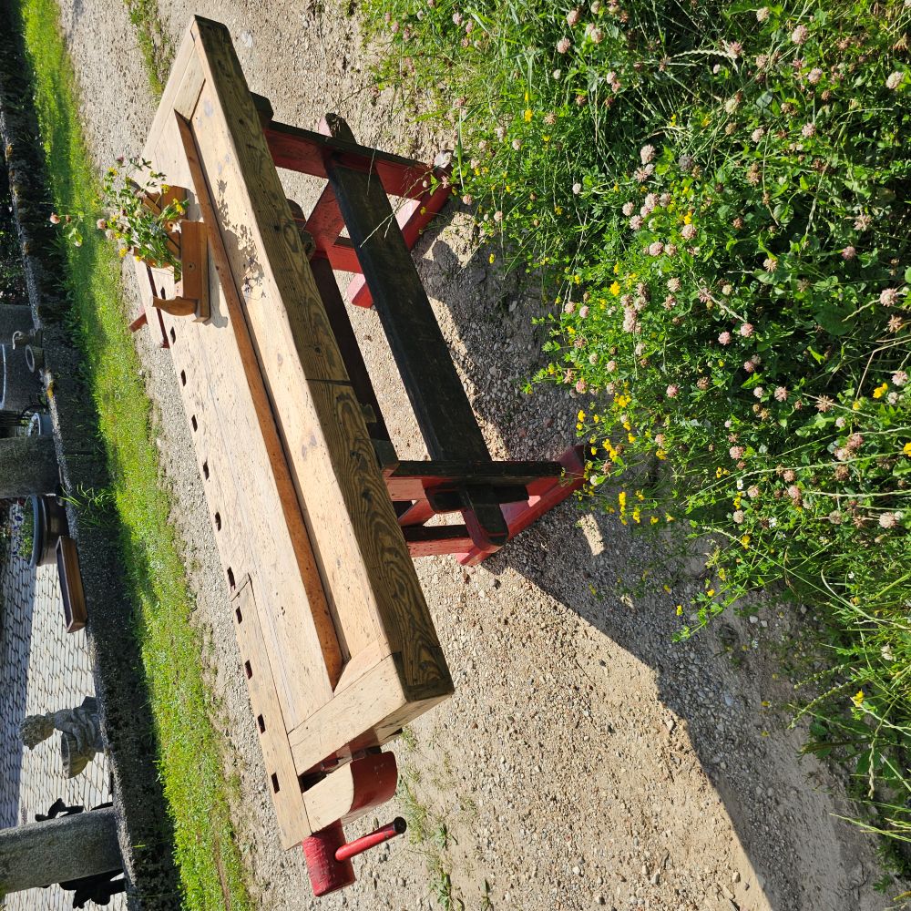 Rote alte antike urige rustikale Hobelbank Werkbank - 272