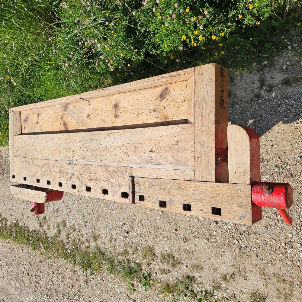 Rote alte antike urige rustikale Hobelbank Werkbank - 272