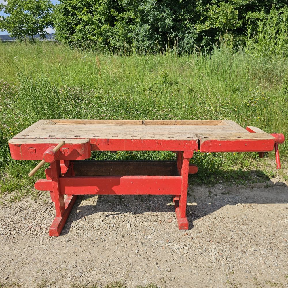 Rote alte antike urige rustikale Hobelbank Werkbank - 272