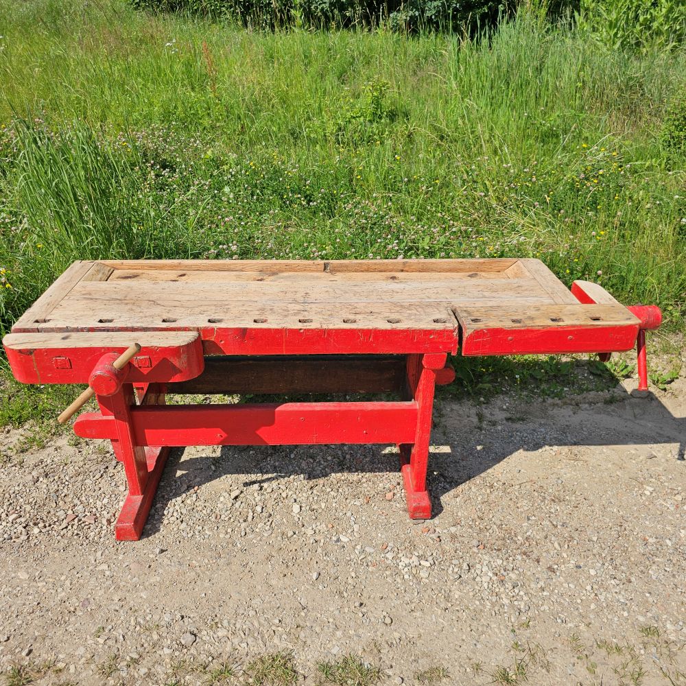 Rote alte antike urige rustikale Hobelbank Werkbank - 272