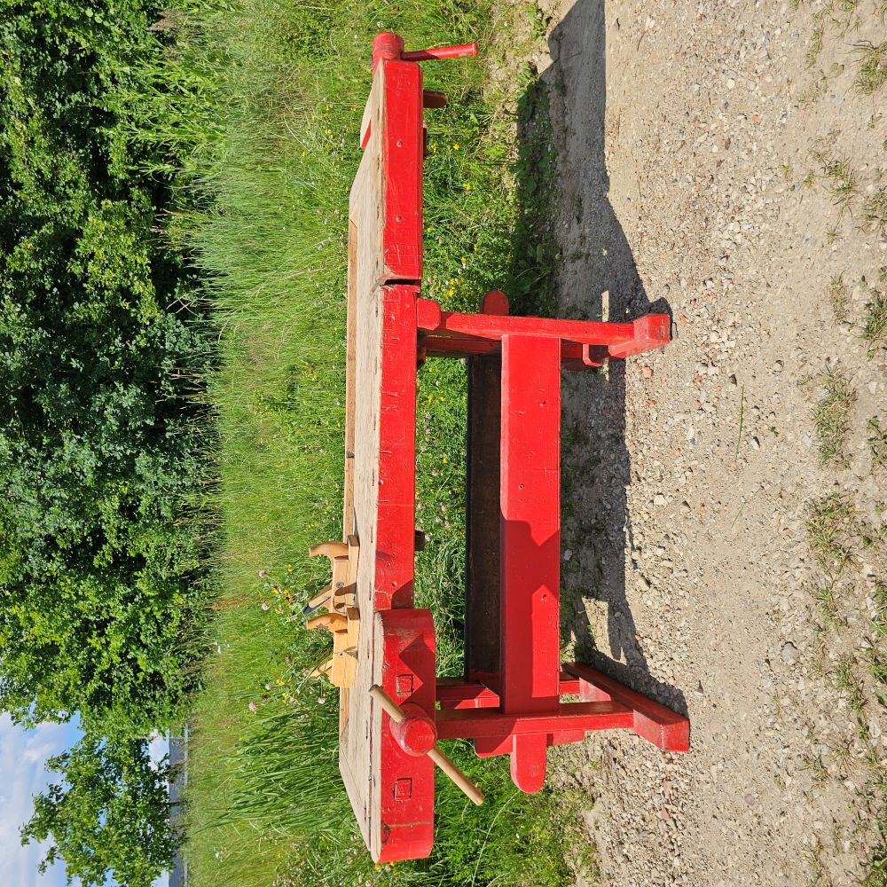 Rote alte antike urige rustikale Hobelbank Werkbank - 272