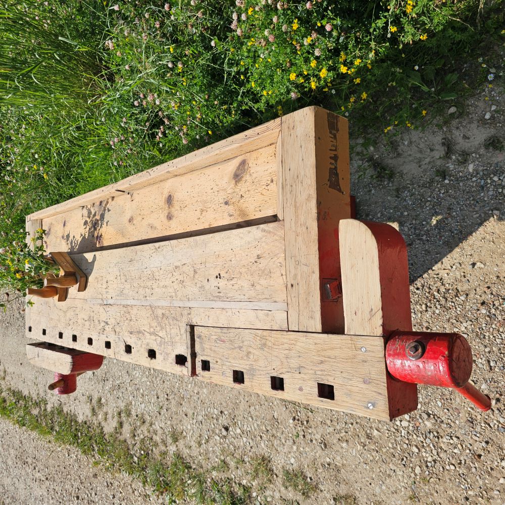 Rote alte antike urige rustikale Hobelbank Werkbank - 272