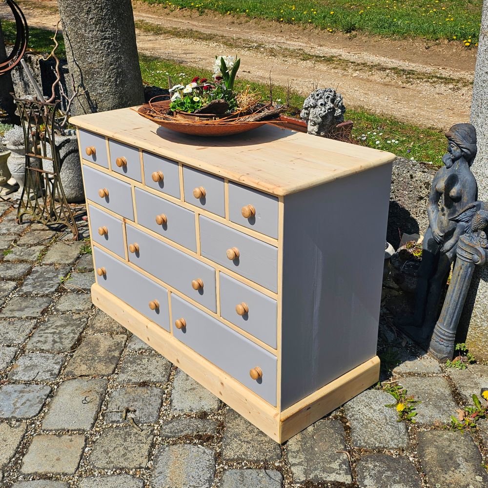 Apothekerschrank Apothekerkommode Schubladenschrank Kommode vintage Schübe grau - 301