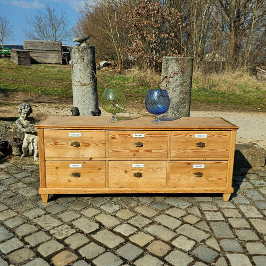 Alter antiker Apothekenschrank Ladeneinrichtung mit schöner Rückseite Weichholz Fichte - 298