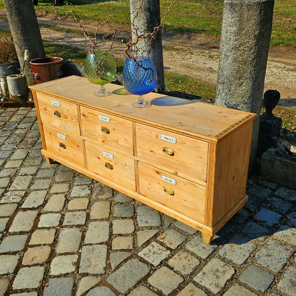 Alter antiker Apothekenschrank Ladeneinrichtung mit schöner Rückseite Weichholz Fichte - 298