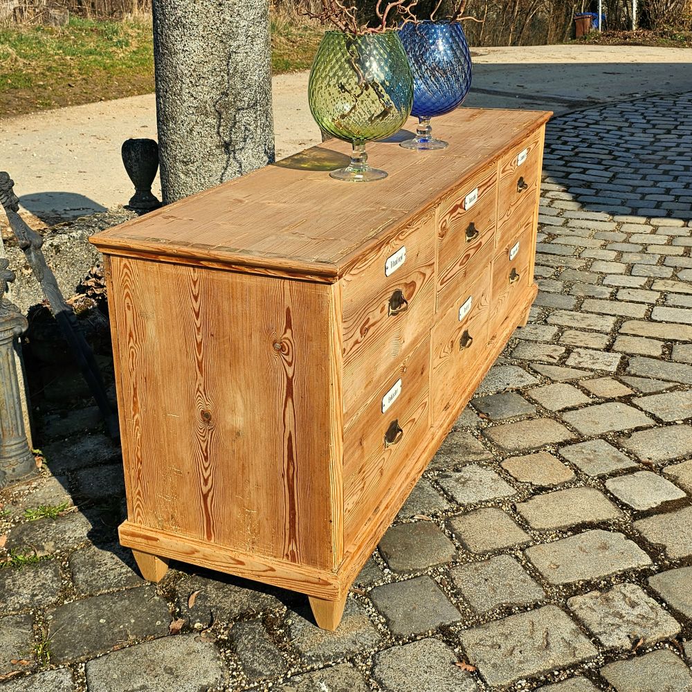 Alter antiker Apothekenschrank Ladeneinrichtung mit schöner Rückseite Weichholz Fichte - 298