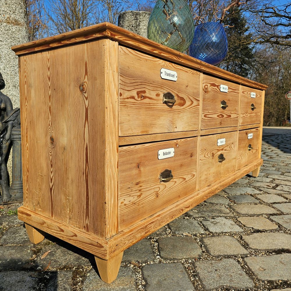 Alter antiker Apothekenschrank Ladeneinrichtung mit schöner Rückseite Weichholz Fichte - 298