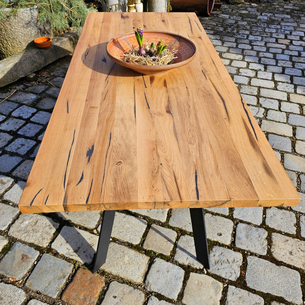 Eichentisch Vollholz Massivholztisch Tisch Esstisch mit Baumkante - 246
