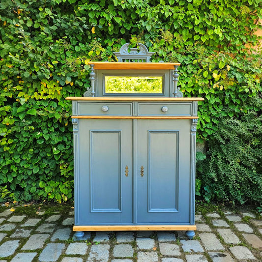 Kommode Vertiko alt antik original mit Spiegelaufsatz restauriert, neu lackiert grau - 264