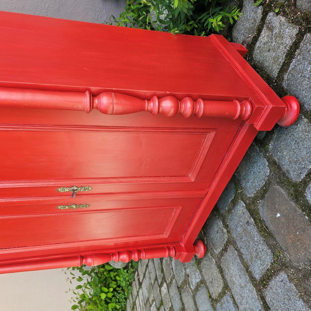 Kommode Vertiko alt antik original mit Säulen, neu lackiert rot Schwedenrot - 306
