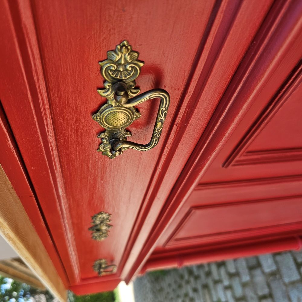 Kommode Vertiko alt antik original mit Säulen, neu lackiert rot Schwedenrot - 306