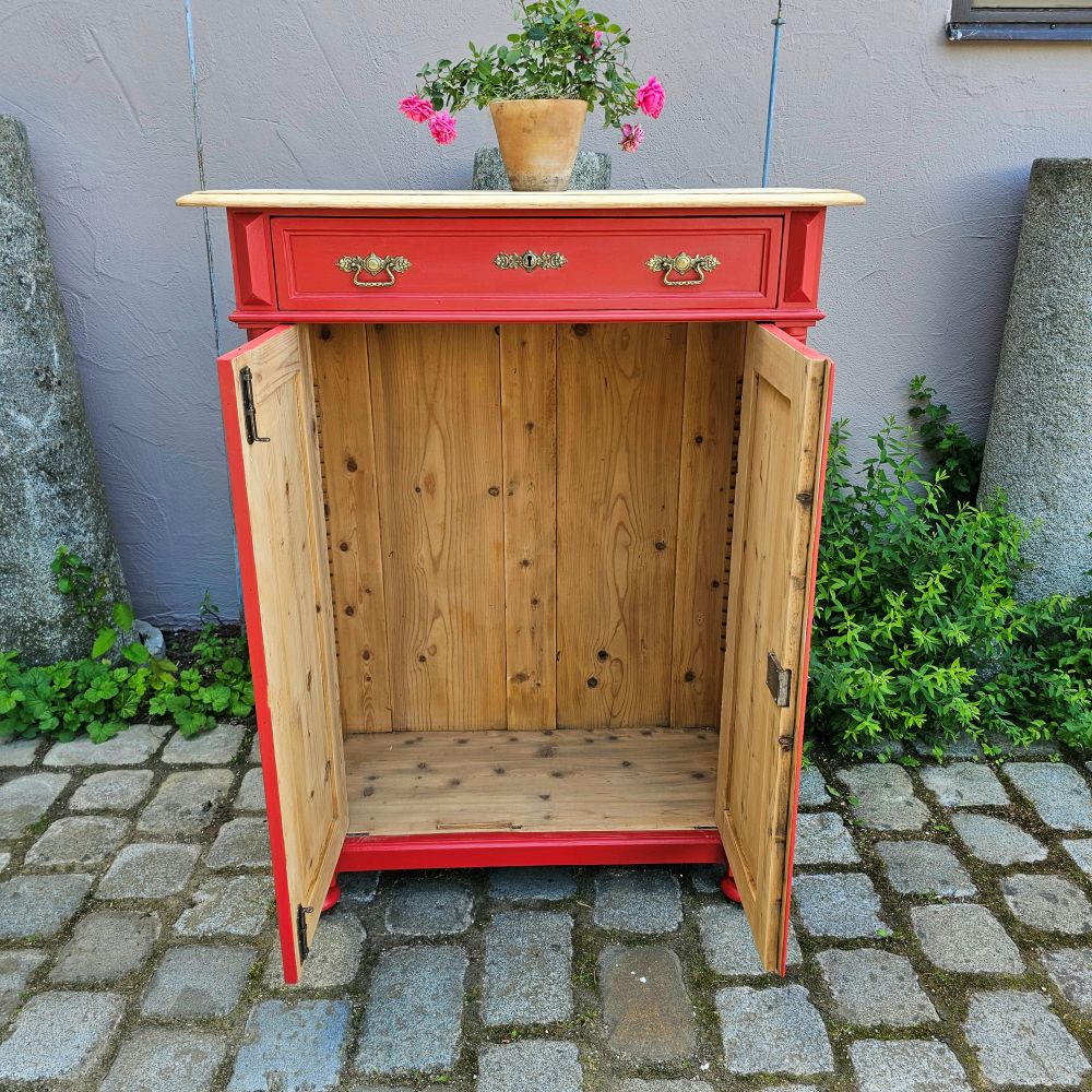 Kommode Vertiko alt antik original mit Säulen, neu lackiert rot Schwedenrot - 306