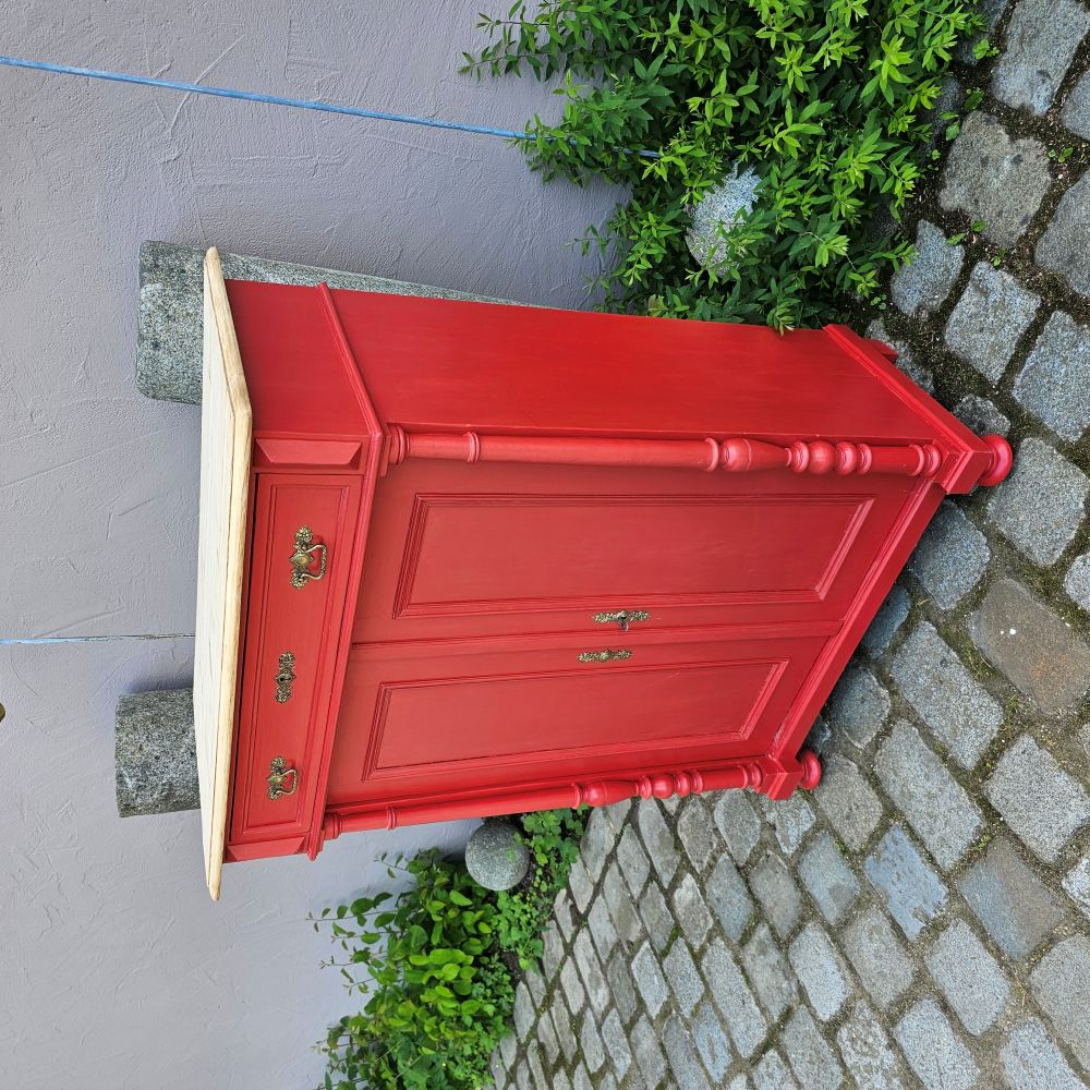 Kommode Vertiko alt antik original mit Säulen, neu lackiert rot Schwedenrot - 306