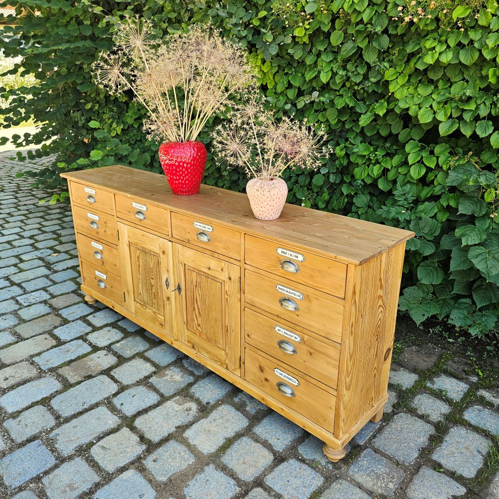 Alter antiker Apothekerschrank Schubladenschrank Ladentheke - 243