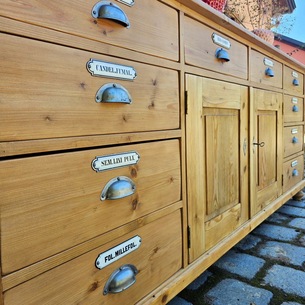 Alter antiker Apothekerschrank Schubladenschrank Ladentheke - 243