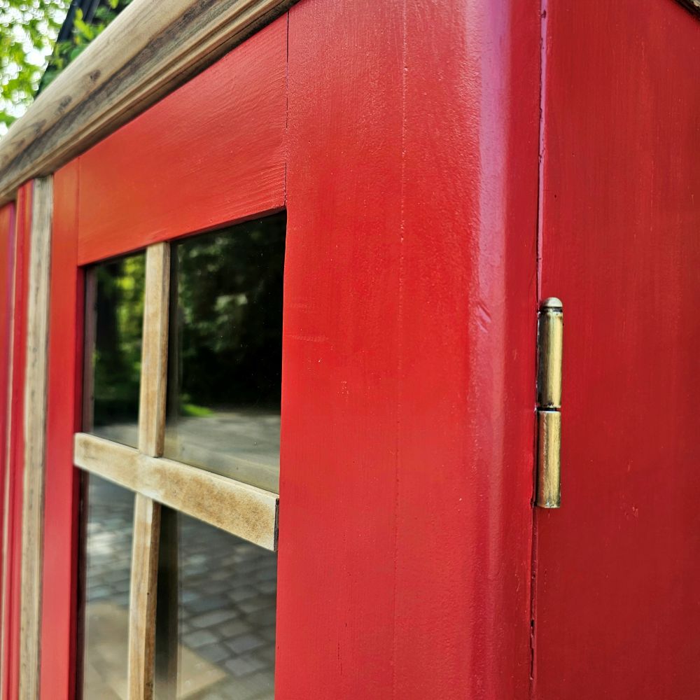 Rote retro Glas-Vitrine teillackiert - 232