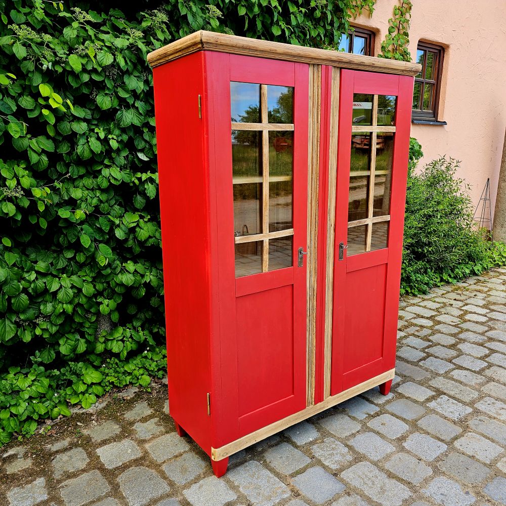 Rote retro Glas-Vitrine teillackiert - 232